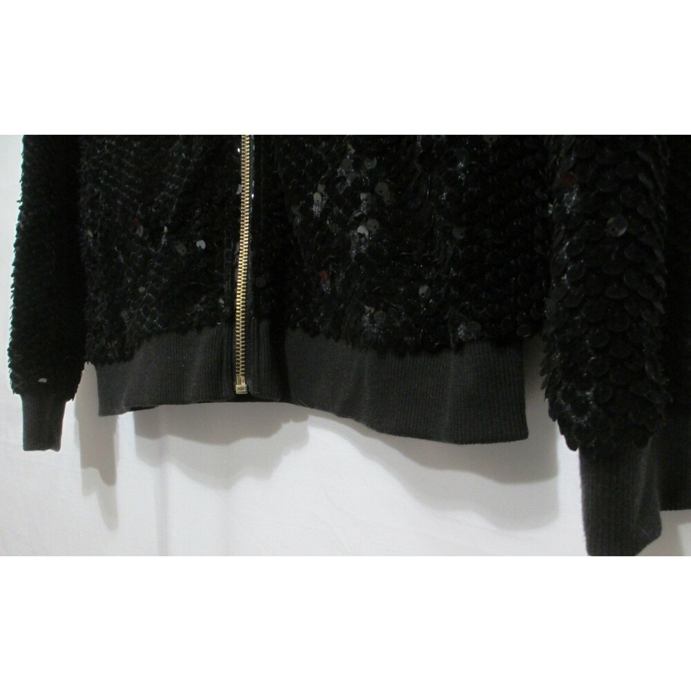 NWT Gianni Bini Womens Cardigan Jacket Black Sequin Floral Zip Size XS - Picture 7 of 9